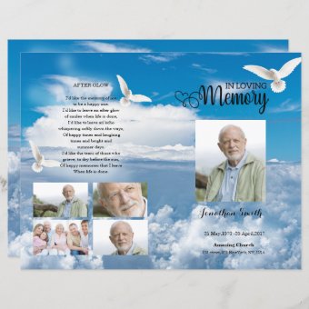 Blue sky and dove Funeral Program template | Zazzle