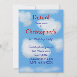 Blue sky and fluffy clouds Birthday Invitation