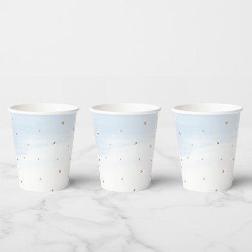 Blue Sky and Gold Stars Paper Party Cups