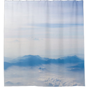 Blue sky and mountains view from airplane stylized shower curtain