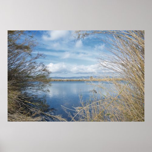 Blue sky and river natural scenery poster