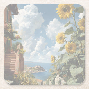 Blue sky and Sunflowers Acrylic Square Paper Coaster