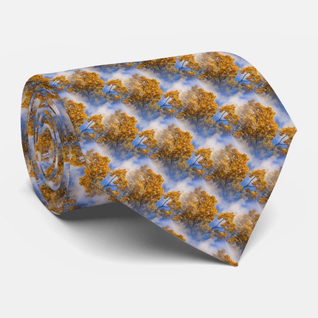 Blue Sky Autumn Leaves Nature Art Neck Tie (Rolled)