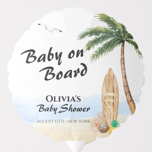 Blue Sky Baby On Board Beach Surf Baby Shower  Balloon (Front)