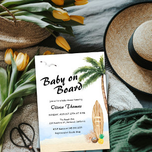Blue Sky Baby On Board Beach Surf Baby Shower Invitation