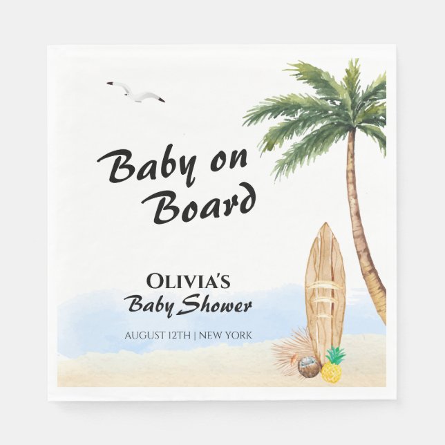 Blue Sky Baby On Board Beach Surf Baby Shower  Napkins (Front)