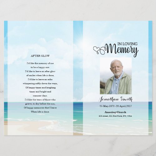 Blue sky  Beach Funeral Program template