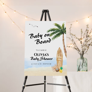 Blue Sky Beach Surf Baby Shower Welcome Sign 