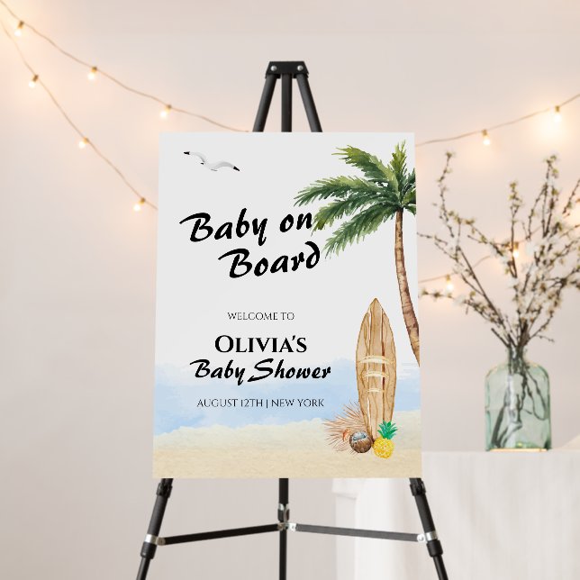 Blue Sky Beach Surf Baby Shower Welcome Sign  (In Situ (Stand))