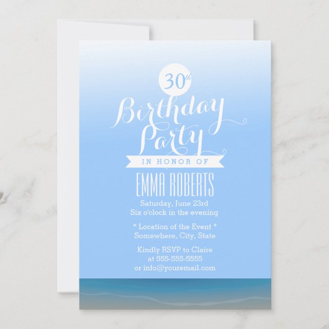 Blue Sky Beach Theme Birthday Party Invitation (Front)