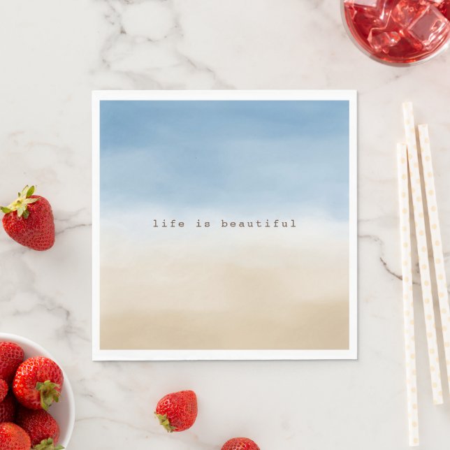 Blue Sky Beige Sand Ombre Watercolor personalized Napkins (Insitu)