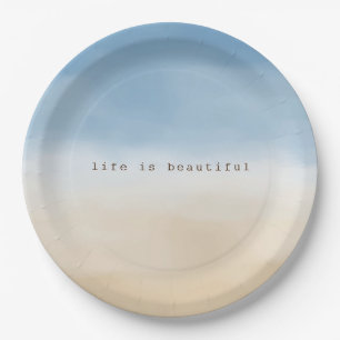 Blue Sky Beige Sand Ombre Watercolor personalized Paper Plates