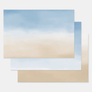 Blue Sky Beige Sand Ombre Watercolor Wrapping Paper Sheets
