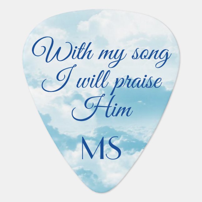 Blue Sky Bible Verse Monogrammed Christian Guitar Pick (Front)
