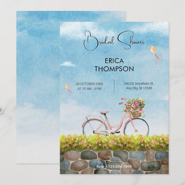 Blue Sky bicycle landscape bridal shower Invitation (Front/Back)