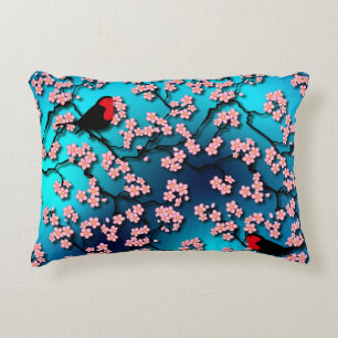Blue Sky Bird Cherry Blossom Accent Pillow
