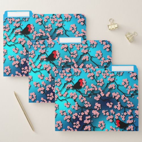 Blue Sky Bird Cherry Blossom File Folder