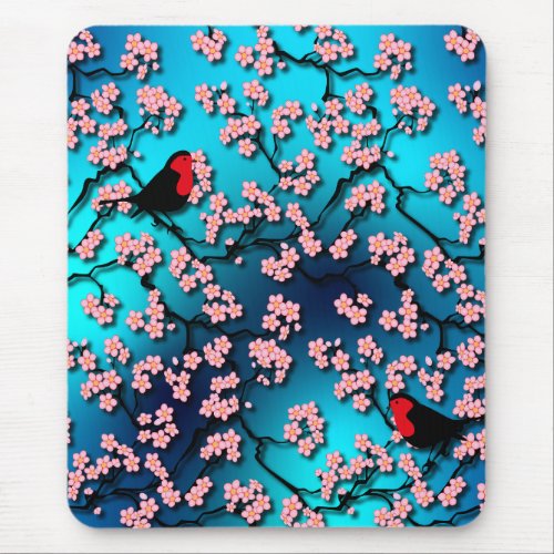 Blue Sky Bird Cherry Blossom Mouse Pad