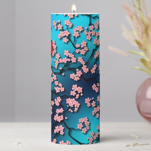 Blue Sky Bird Cherry Blossom Pillar Candle