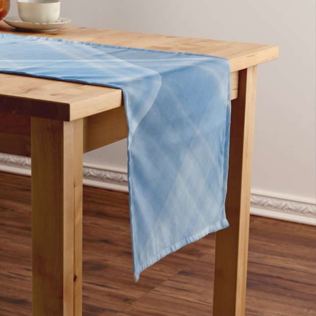 Blue Sky Blue and White Plaid Short Table Runner (In Situ)
