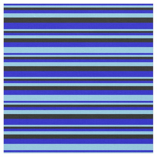 Blue, Sky Blue & Black Striped/Lined Pattern Fabric