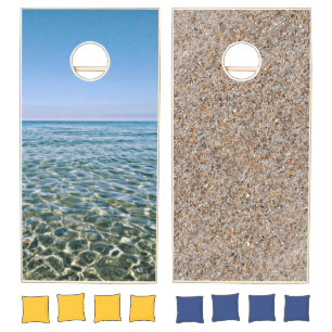 Blue Sky, Calm Sea and Beach Sand Cornhole Set