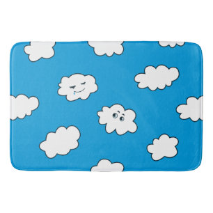 Blue Sky Cartoon Funny Clouds Bath Mat