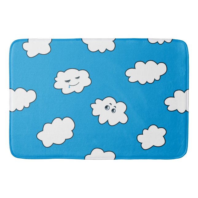 Blue Sky Cartoon Funny Clouds Bath Mat (Front)
