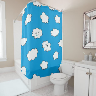Blue Sky Cartoon Funny Clouds Shower Curtain