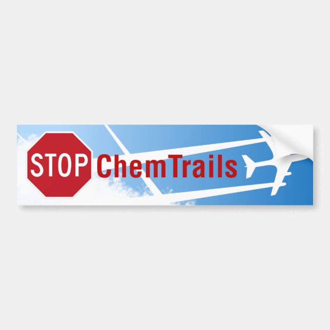 Blue Sky Chemtrails Plane Spraying Death Skull Bumper Sticker (Front)