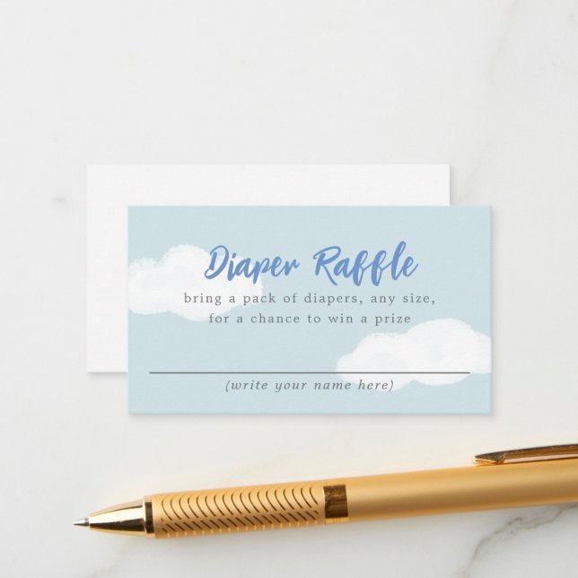 Blue Sky Clouds Baby Shower Diaper Raffle Enclosure Card (Front/Back In Situ)