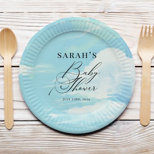 Blue Sky Clouds Baby Shower Paper Plates