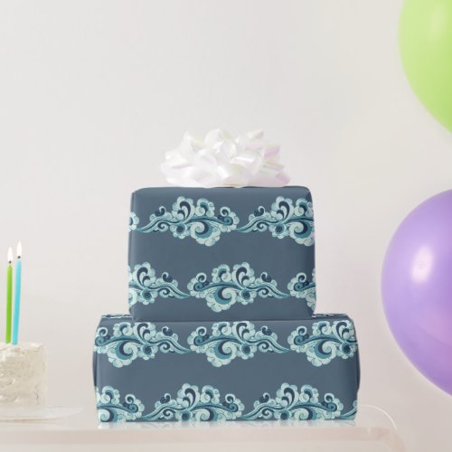 Blue Sky Clouds Chinese New Lunar Year Motif Wrapping Paper