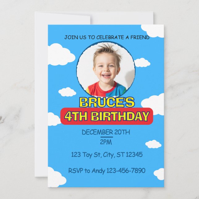 Blue Sky & Clouds Friend Birthday Invitation (Front)