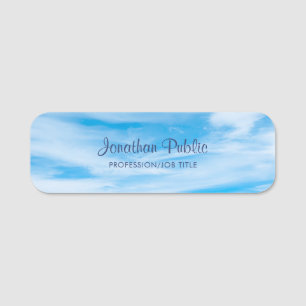 Blue Sky Clouds Handwritten Script Name Template Tag