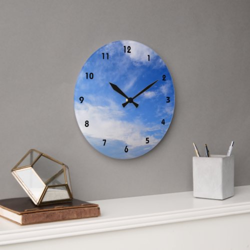 Blue Sky  Clouds Large Clock