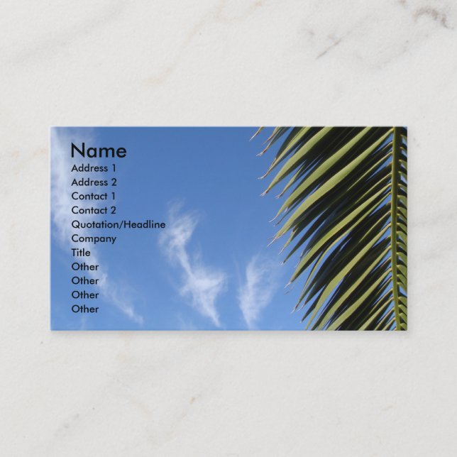 Blue Sky, Clouds, Palm Frond Business Card (Front)
