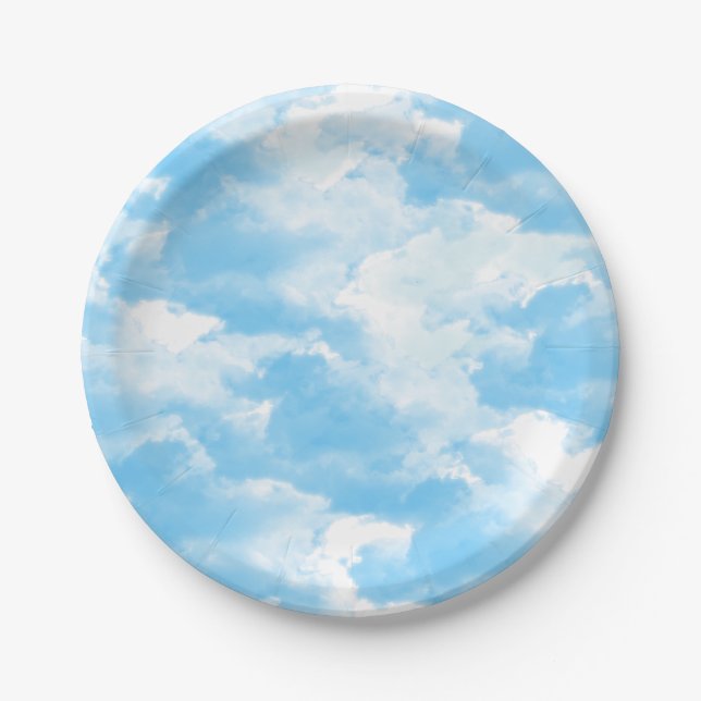 Blue Sky Clouds Paper Plates (Front)