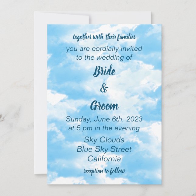 Blue Sky Clouds Wedding Invitation (Front)