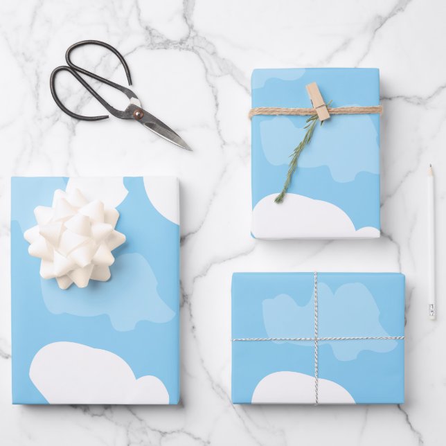 Blue Sky Clouds Wrapping Paper Sheets (Front)