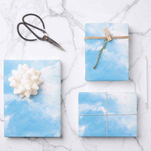 Blue Sky Clouds Wrapping Paper Sheets (Front)
