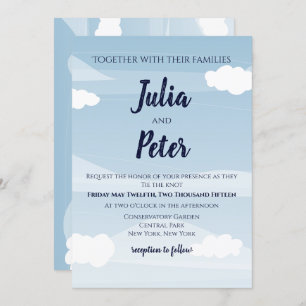 Blue sky cloudy wedding invitation
