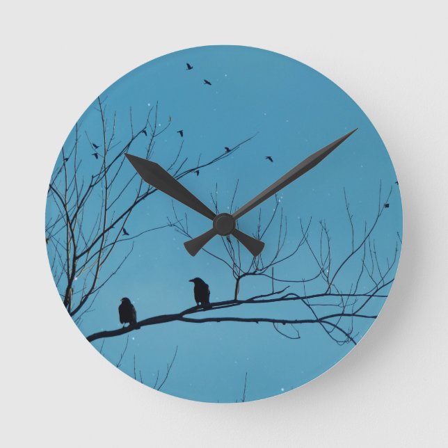 Blue Sky Crows Round Clock (Front)