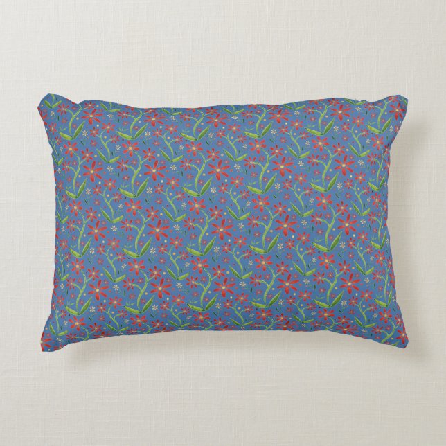 Blue Sky | Dancing Watercolor Daisies Accent Pillow (Front)