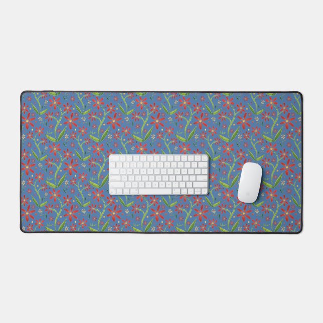 Blue Sky | Dancing Watercolor Daisies Desk Mat (Keyboard & Mouse)
