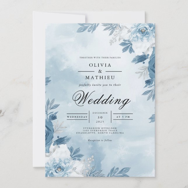 Blue Sky Floral Arch Wedding Invitation (Front)
