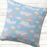 Blue Sky, Fluffy Clouds Pastel Balloons Throw Pillow
