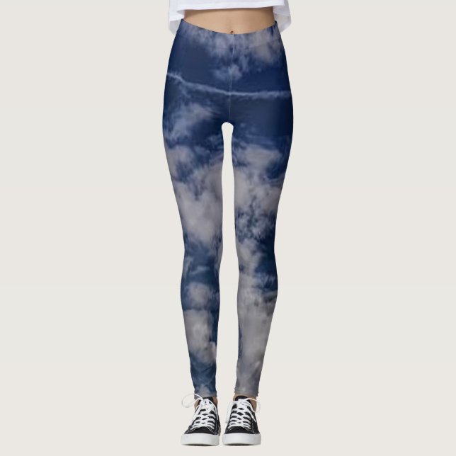 Blue Sky Fluffy White Clouds Leggings (Front)