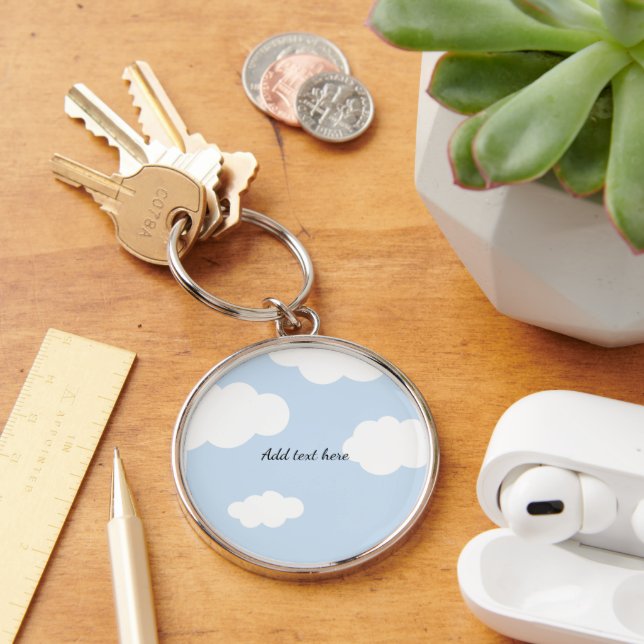 Blue Sky, Fluffy White Clouds Template Keychain (Desk)