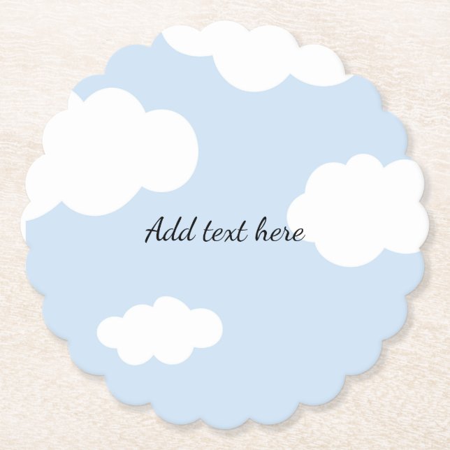 Blue Sky, Fluffy White Clouds Template Paper Coaster (Front)